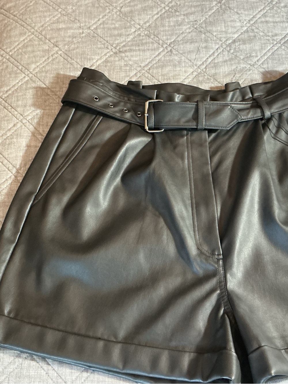 Express Black High-Waist Faux Leather Shorts with Belt